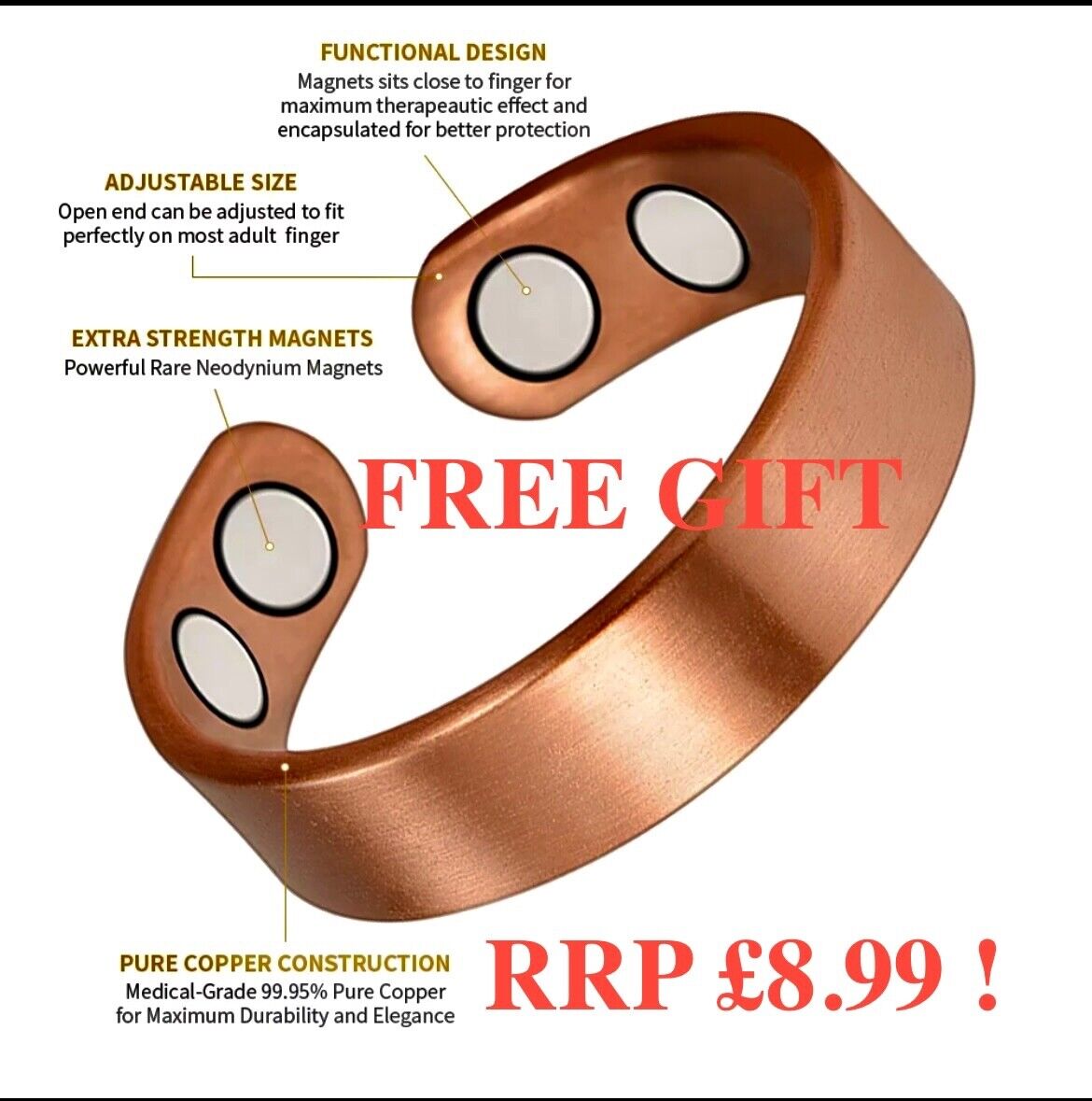 Powerful Healing 2-Piece Magnet for Arthritis Pain Relief - COPPER model UK EXCLUSIVE